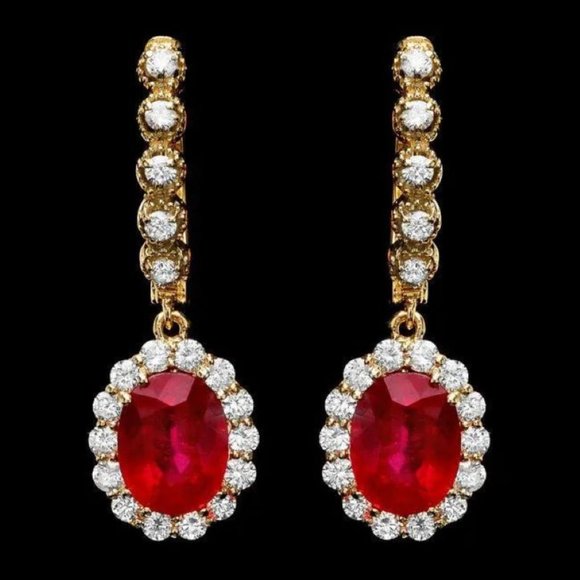 9.10Ct Natural Ruby and Diamond 14K Solid Yellow Gold...